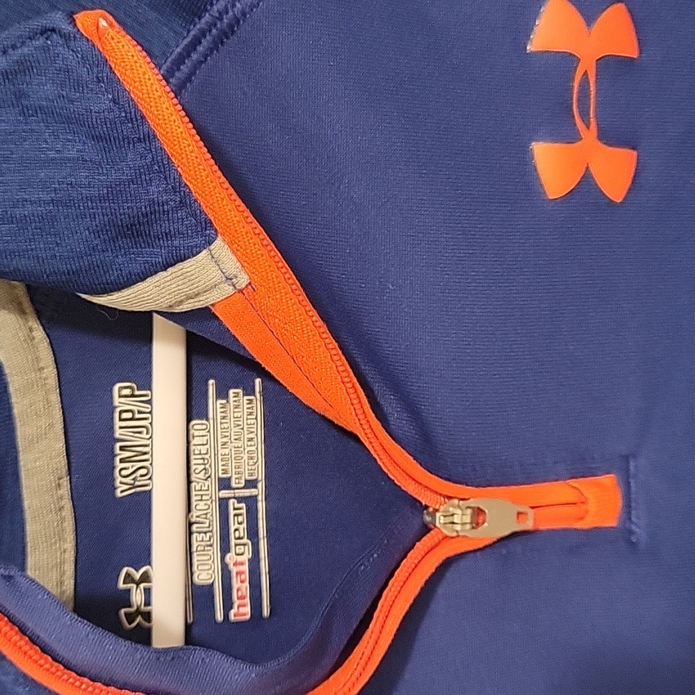 Under Armour Royal Blue Quarter-Zip with Orange Details, Small - Picture 2 of 3